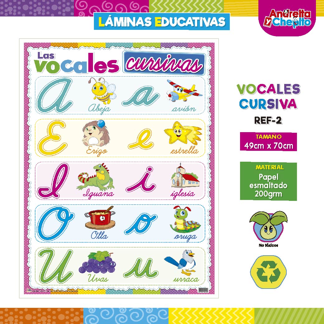 LAMINS EDUCATIVAS - VOCALES CURSIVA REF. 02